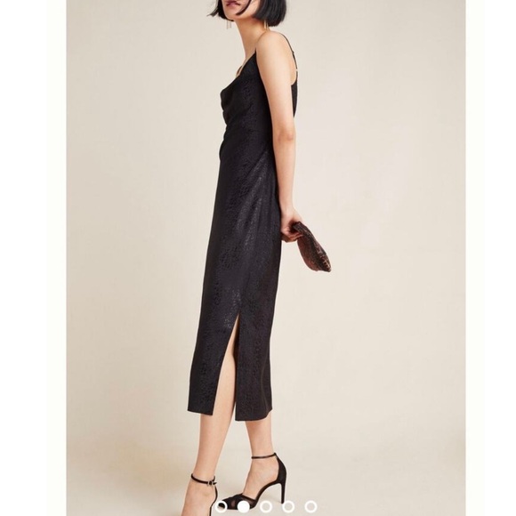 Anthropologie Amelie Jacquard Slip Midi Dress in Black Motif US 12 - Picture 4 of 15